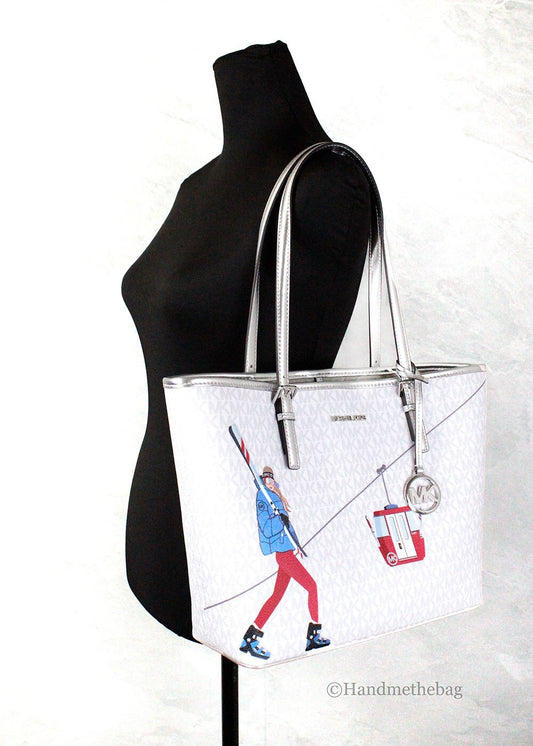 Michael Kors Jet Set Travel Girls Bolso Tote Mediano Signature Carryall Blanco MK