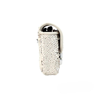 Sac porté épaule Marc Jacobs The Mini J Marc en sequins crème