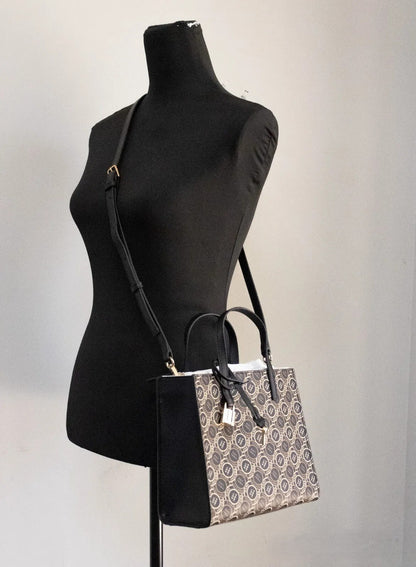 Bolso tote mini con bandolera Marc Jacobs Grind Signet de cuero estampado