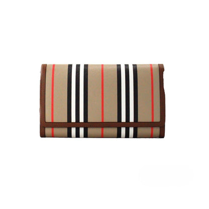 Burberry Hannah Icon Stripe Archive Tan E-canvas Wallet with Shoulder Strap