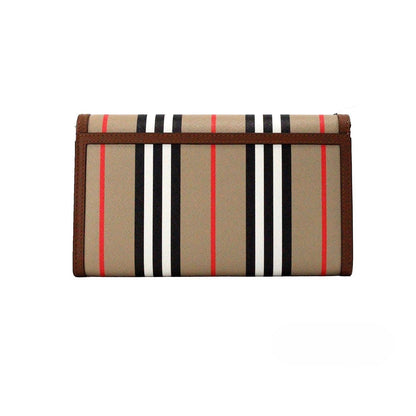 Burberry Hannah Icon Stripe Archive Tan E-canvas Wallet with Shoulder Strap