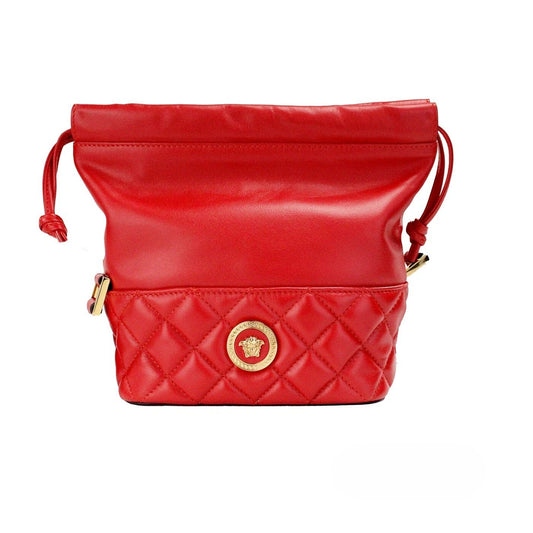 Bolso de hombro Versace rojo acolchado de cuero con cordón ajustable, estilo cubo, bandolera