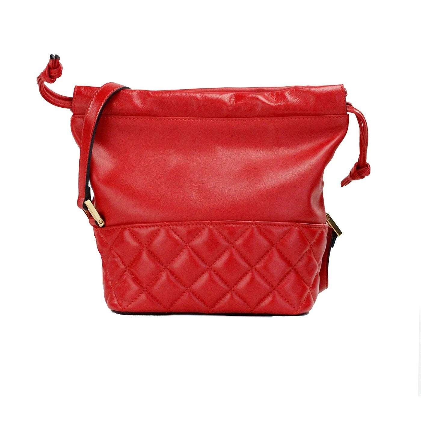 Bolso de hombro Versace rojo acolchado de cuero con cordón ajustable, estilo cubo, bandolera