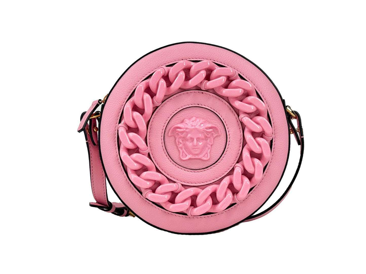 Bolso cruzado Versace Round Disco de piel para cámara de fotos