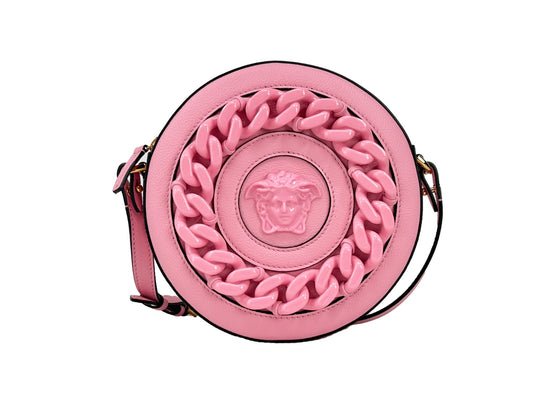 Bolso cruzado Versace Round Disco de piel para cámara de fotos