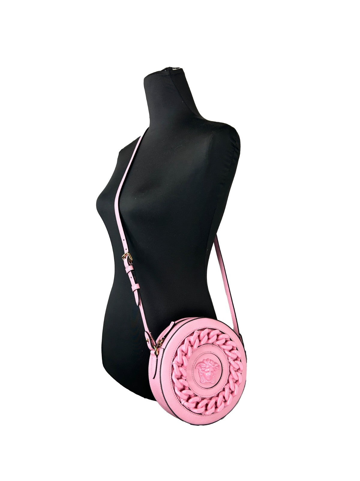 Bolso cruzado Versace Round Disco de piel para cámara de fotos