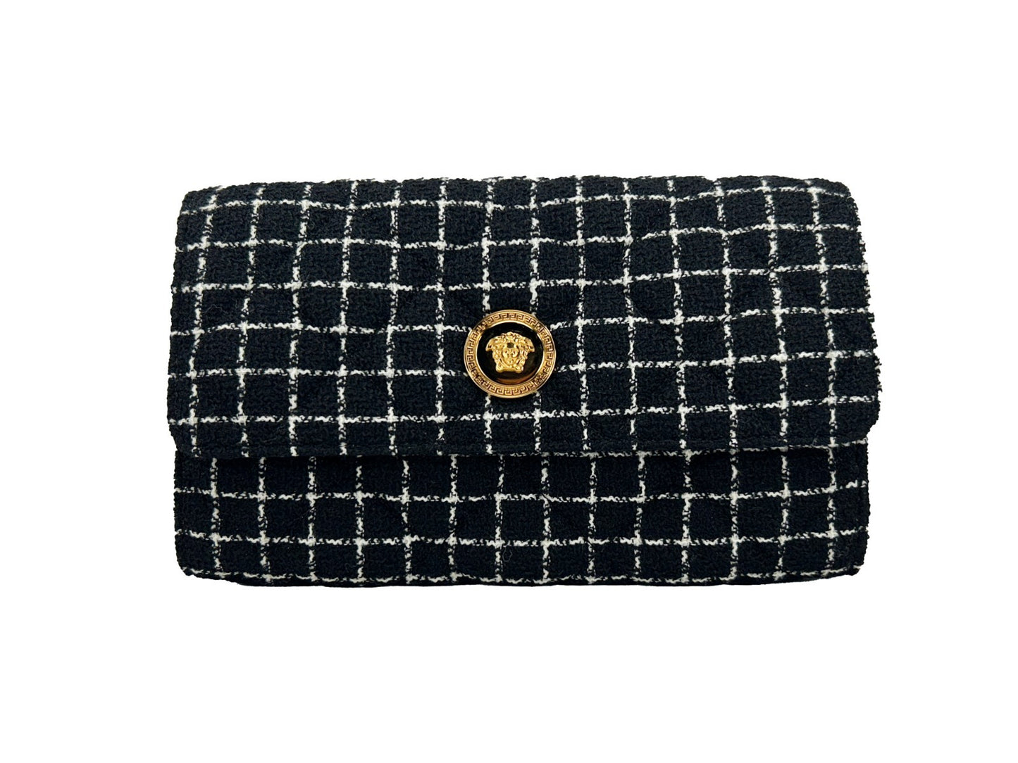 Cartera Versace con cadena, de tela negra, bolso cruzado