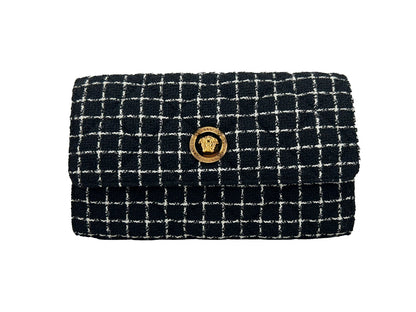 Cartera Versace con cadena, de tela negra, bolso cruzado
