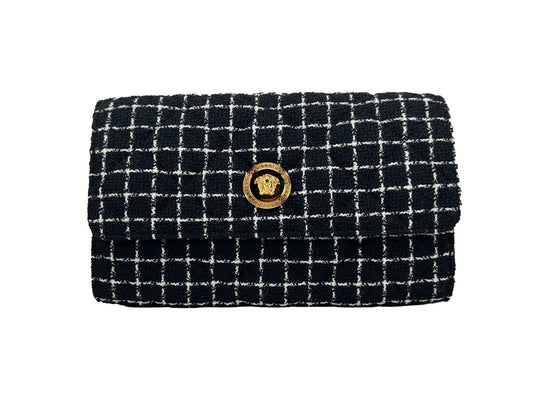 Cartera Versace con cadena, de tela negra, bolso cruzado