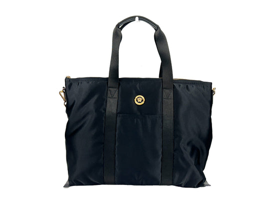 Bolso tote de hombro Versace La Medusa de tela de nylon negra