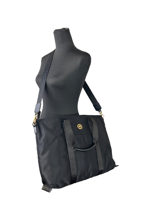 Bolso tote de hombro Versace La Medusa de tela de nylon negra