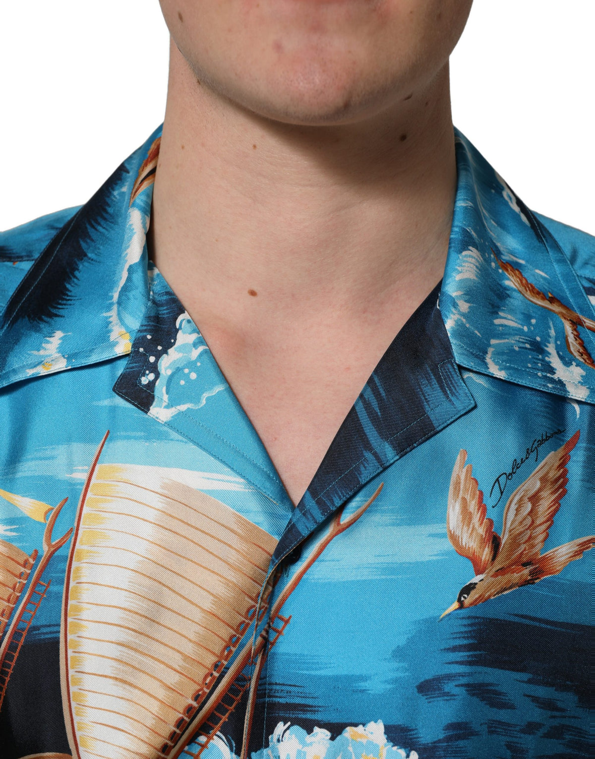 Chemise hawaïenne Dolce & Gabbana en sergé de soie bleu à imprimé graphique
