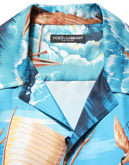 Chemise hawaïenne Dolce & Gabbana en sergé de soie bleu à imprimé graphique