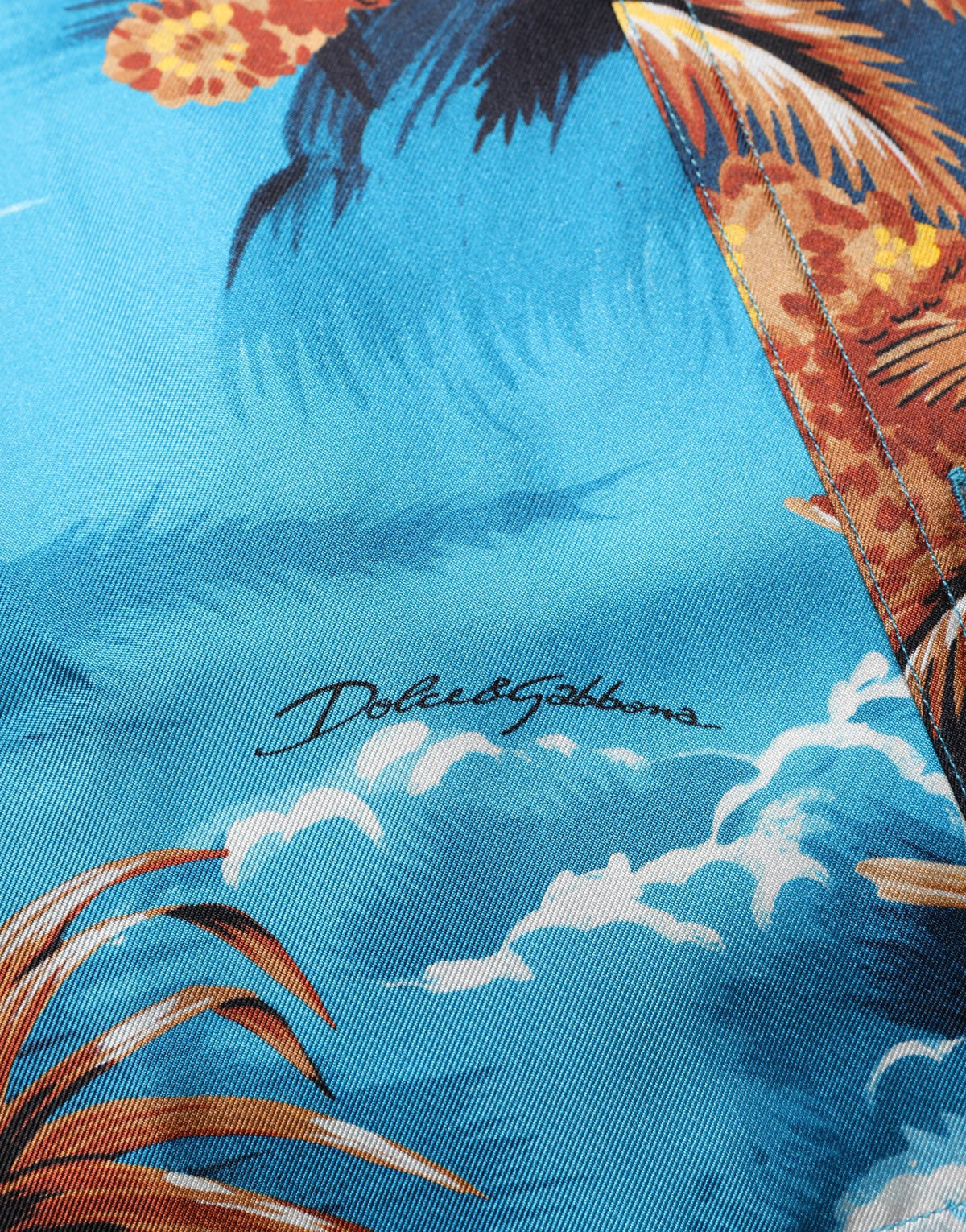 Chemise hawaïenne Dolce & Gabbana en sergé de soie bleu à imprimé graphique