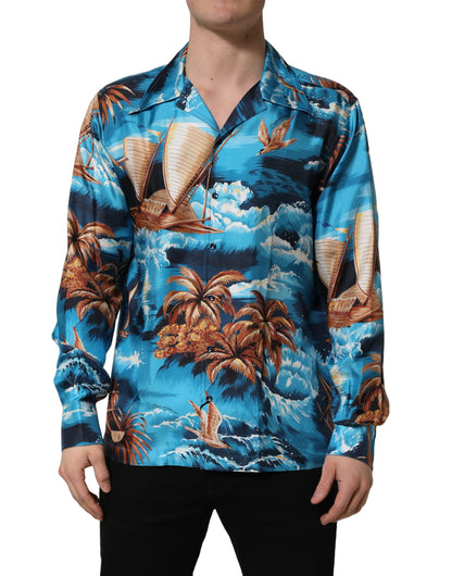 Chemise hawaïenne Dolce & Gabbana en sergé de soie bleu à imprimé graphique