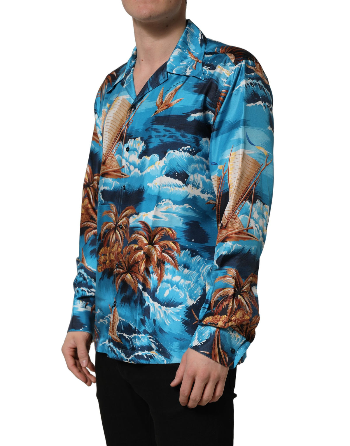 Chemise hawaïenne Dolce & Gabbana en sergé de soie bleu à imprimé graphique