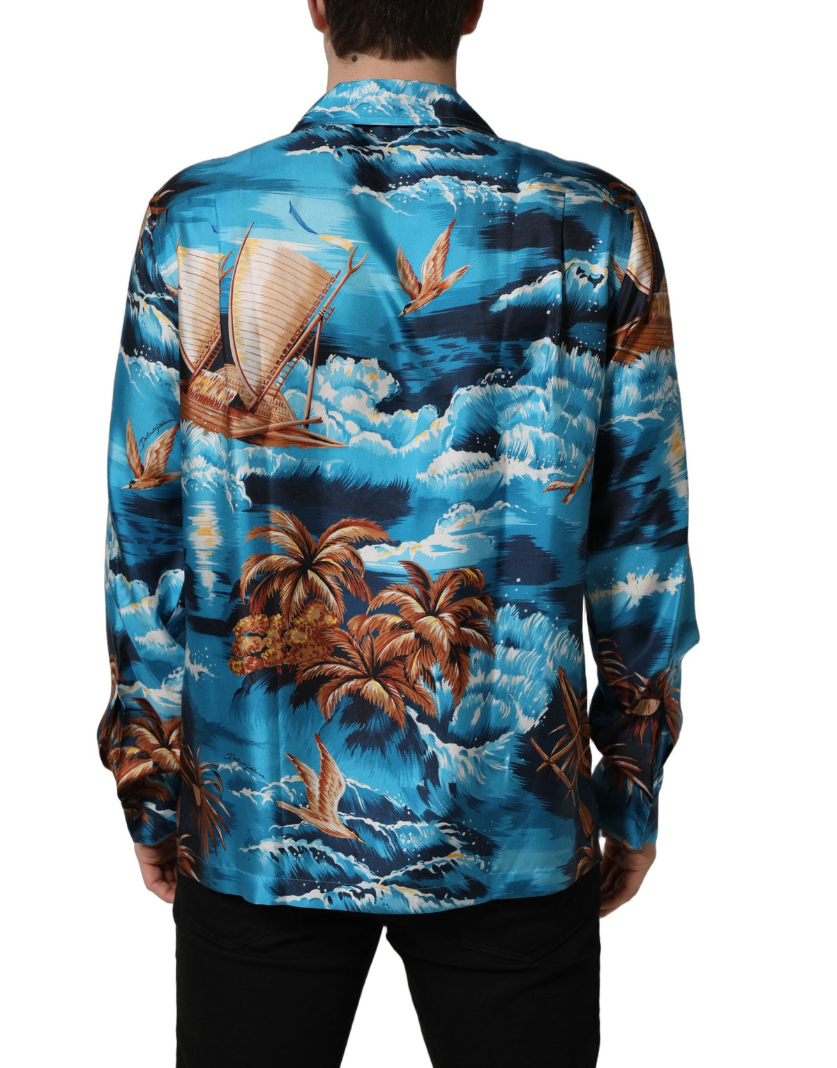 Chemise hawaïenne Dolce & Gabbana en sergé de soie bleu à imprimé graphique