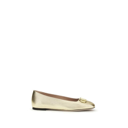 Valentino Garavani Nappa Leather Ballerinas in Gold Finish