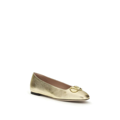 Valentino Garavani Nappa Leather Ballerinas in Gold Finish