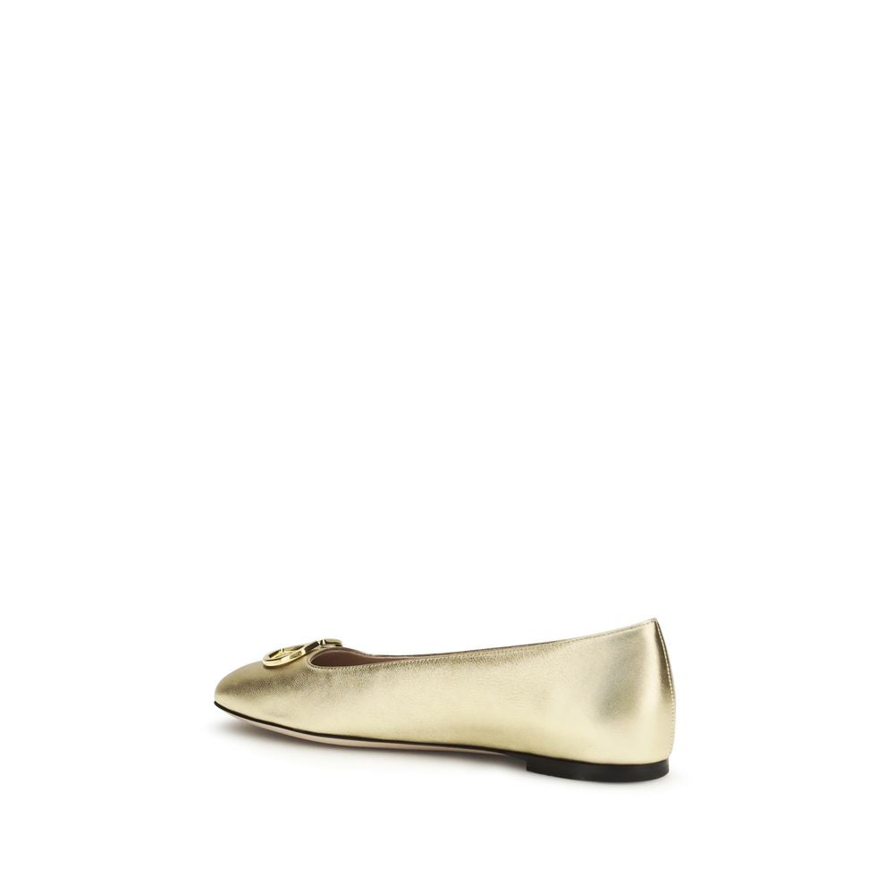 Valentino Garavani Nappa Leather Ballerinas in Gold Finish
