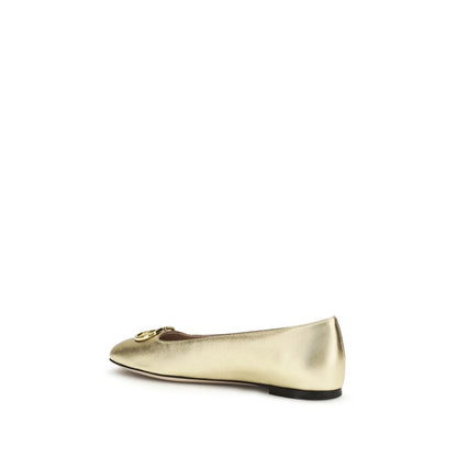 Valentino Garavani Nappa Leather Ballerinas in Gold Finish