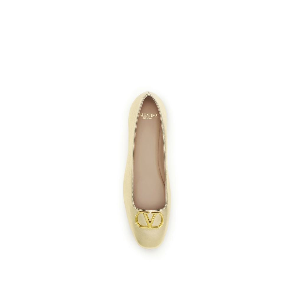 Valentino Garavani Nappa Leather Ballerinas in Gold Finish