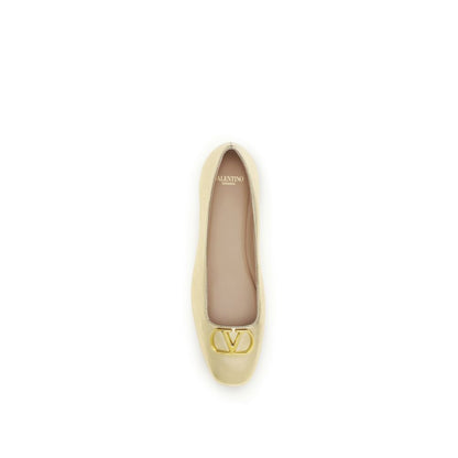 Valentino Garavani Nappa Leather Ballerinas in Gold Finish