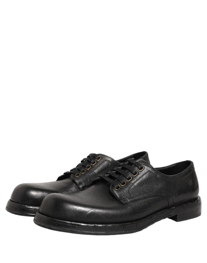 Chaussures de ville Derby à lacets en cuir noir Dolce & Gabbana pour homme