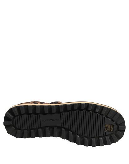 Baskets pour homme Dolce & Gabbana marron à imprimé léopard matelassées