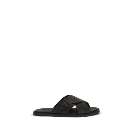 Sandalias Planas Fendi De Piel De VacunoNegra Bos Taurus