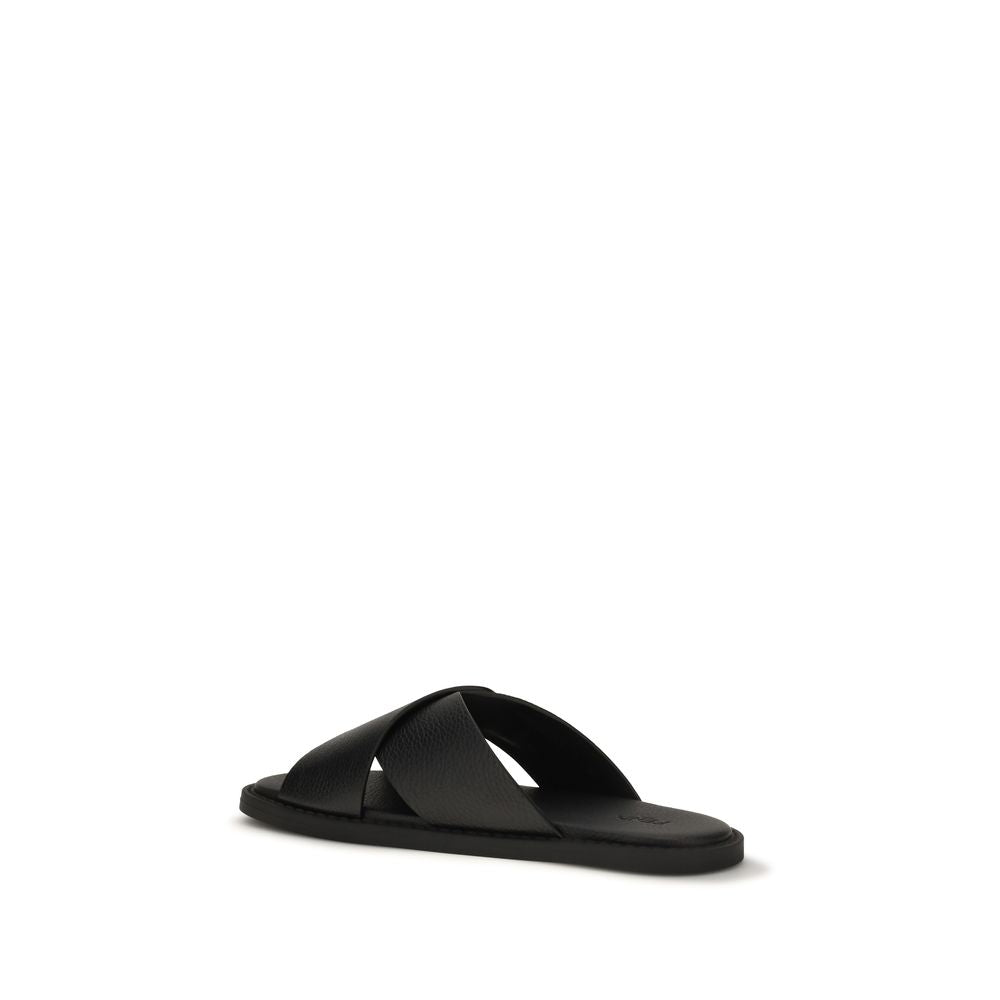 Fendi Flat Sandals In Black Bos Taurus Calfskin