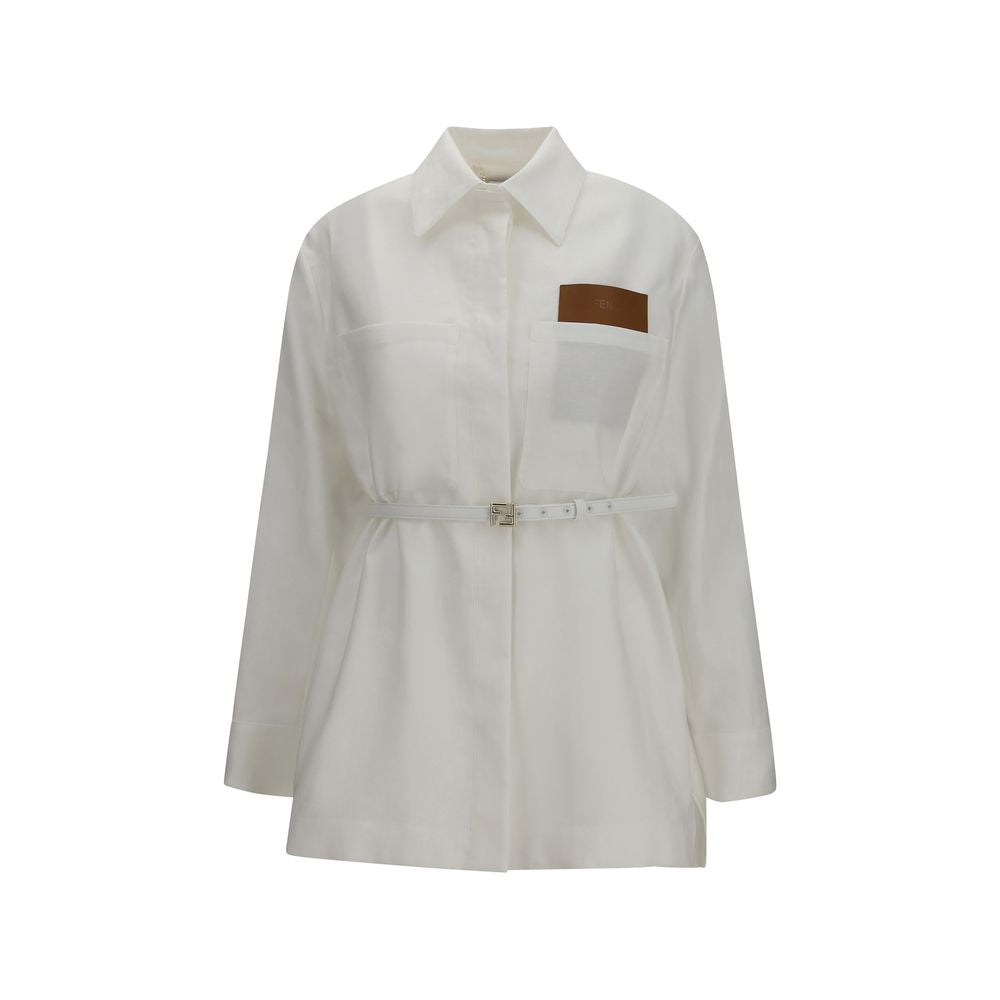 Chaqueta larga de lino blanco Fendi