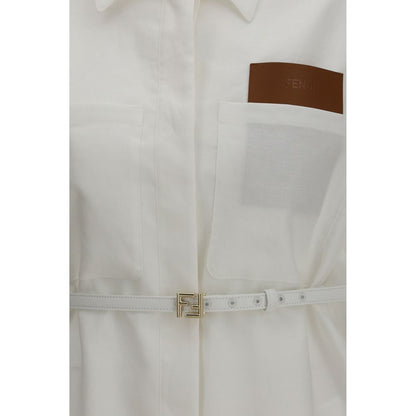 Chaqueta larga de lino blanco Fendi