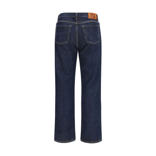 Vaqueros de pierna recta de algodón azul Fendi