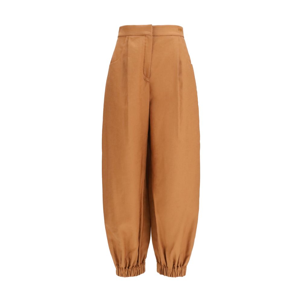 Fendi Pantalones Casuales de Lino Marrón Confort Diario