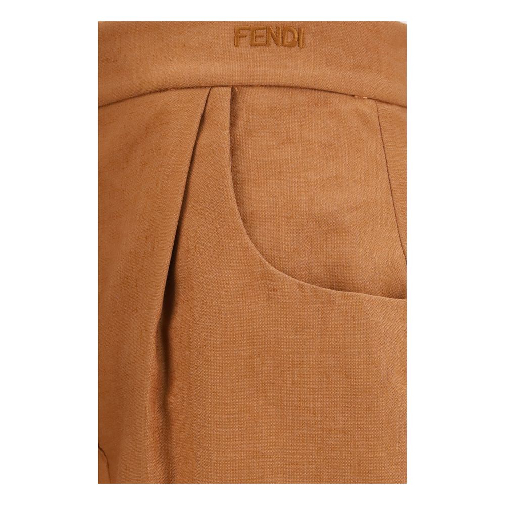 Fendi Pantalones Casuales de Lino Marrón Confort Diario