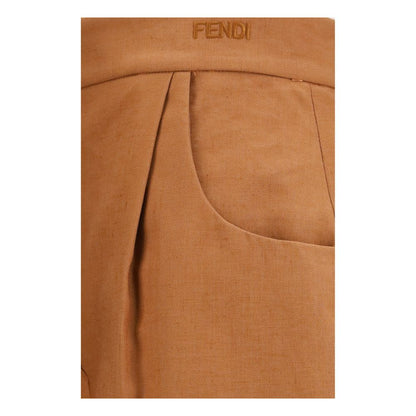 Fendi Pantalones Casuales de Lino Marrón Confort Diario