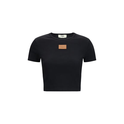 Fendi Black Cotton Cropped T-Shirt With Defined Silhouette