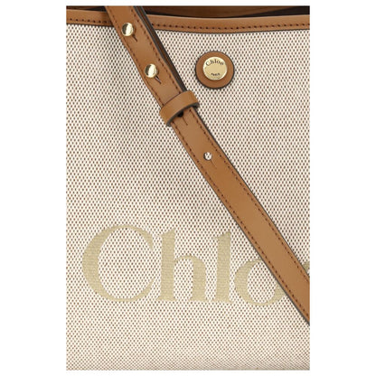 Bolso De Hombro De Tejido De Algodón Jacquard Beige Chloé