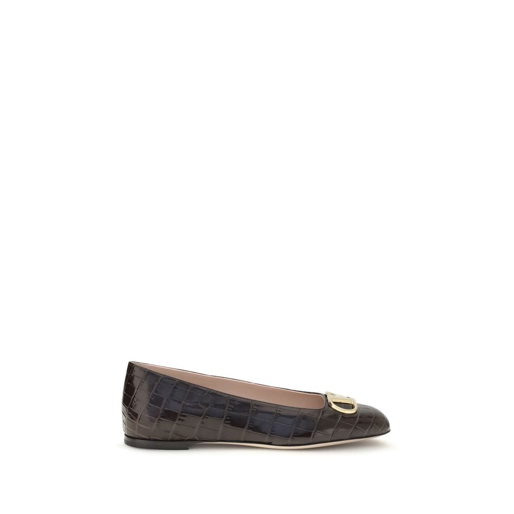 Valentino Garavani Brown Bos Taurus Calfskin Ballerina