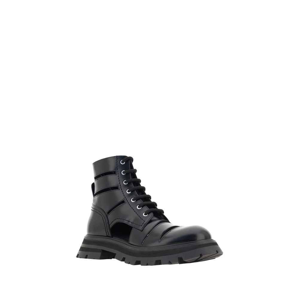 Alexander McQueen Botas De Piel Ternera Negra Bos Taurus Con Cordones
