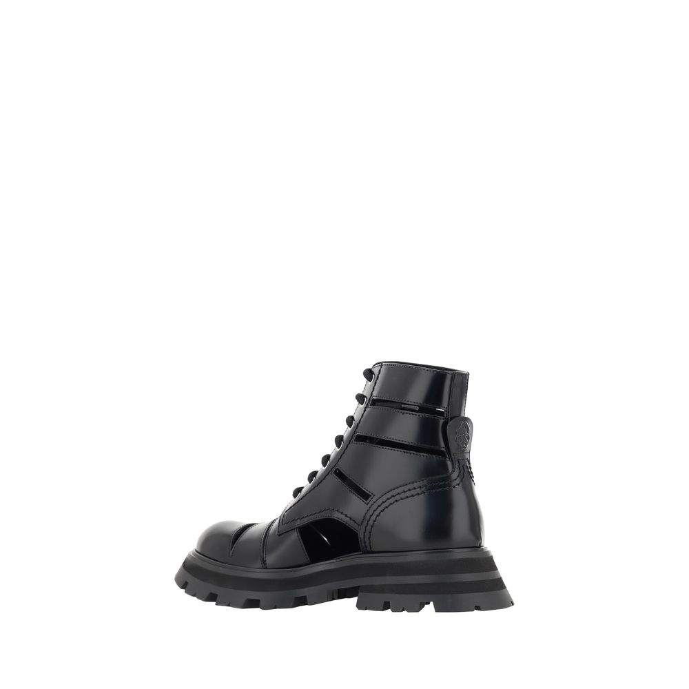 Alexander McQueen Botas De Piel Ternera Negra Bos Taurus Con Cordones