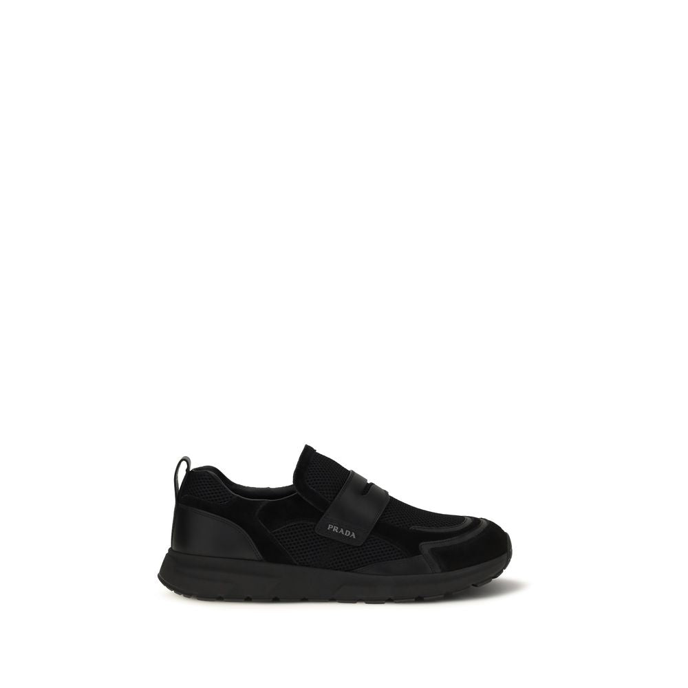 Prada Baskets en Cuir de Veau Noir Modèle Bos Taurus