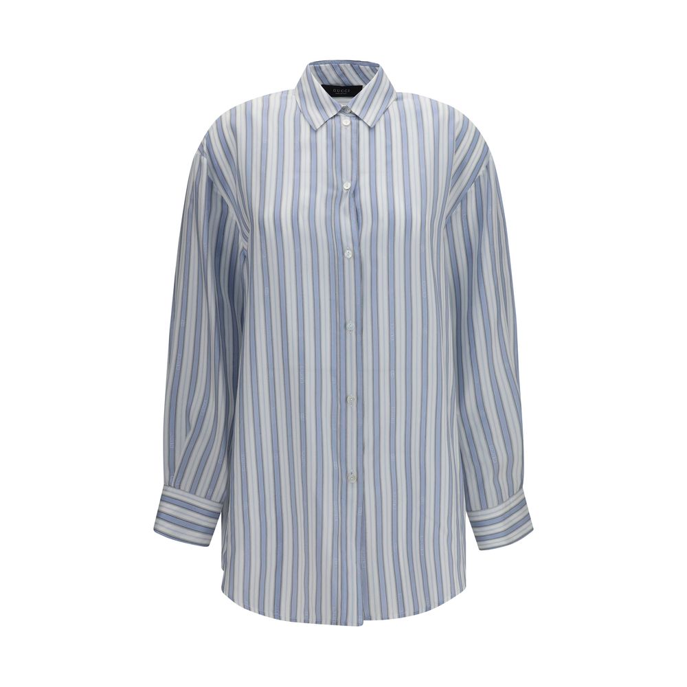 Camisa De Seda Jacquard Gucci Con Motivo Doble G En Azul