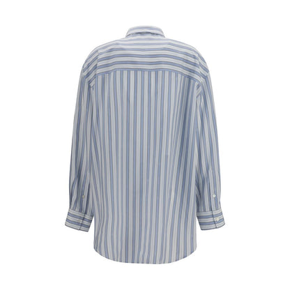 Camisa De Seda Jacquard Gucci Con Motivo Doble G En Azul