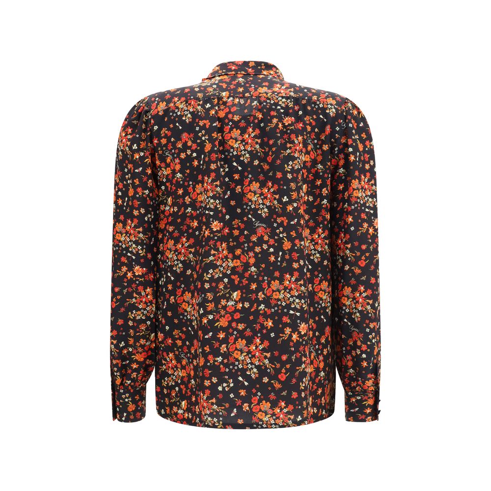 Camisa Gucci De Seda Con Estampado Multicolor Y Corte Regular