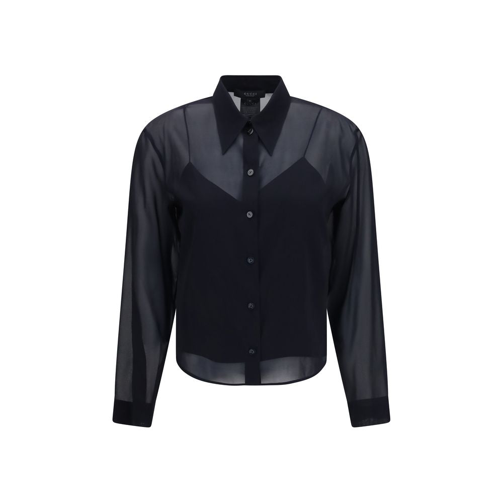 Chemise en Soie Noire à Motifs Gucci