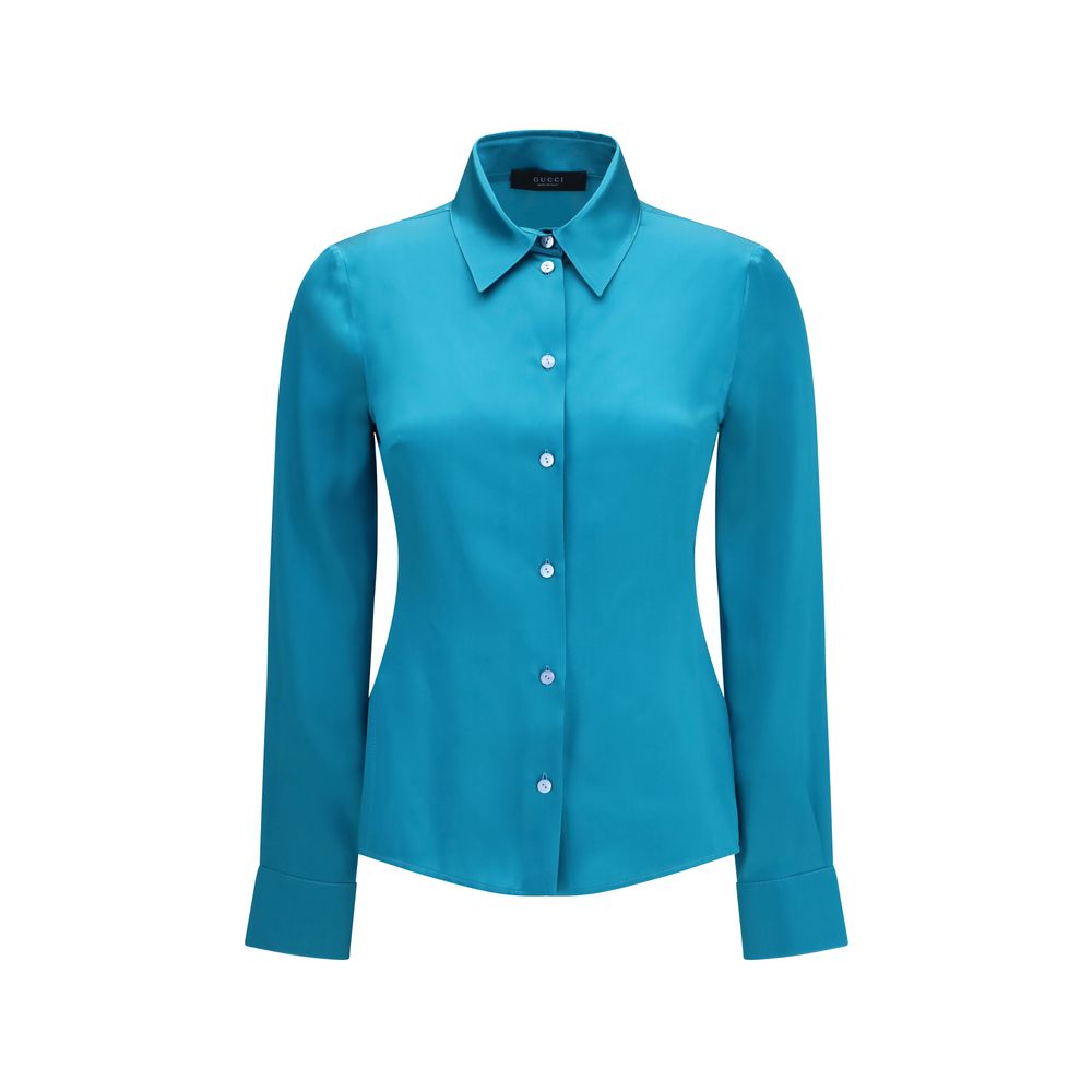 Camisa De Vestir Gucci De Seda Satinada En Color Azul