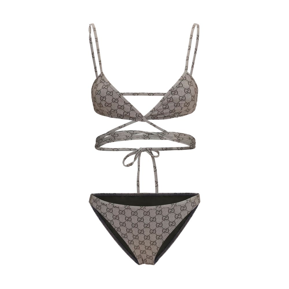 Bikini en polyester beige Gucci à imprimé GG