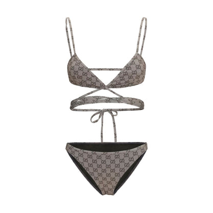 Bikini en polyester beige Gucci à imprimé GG